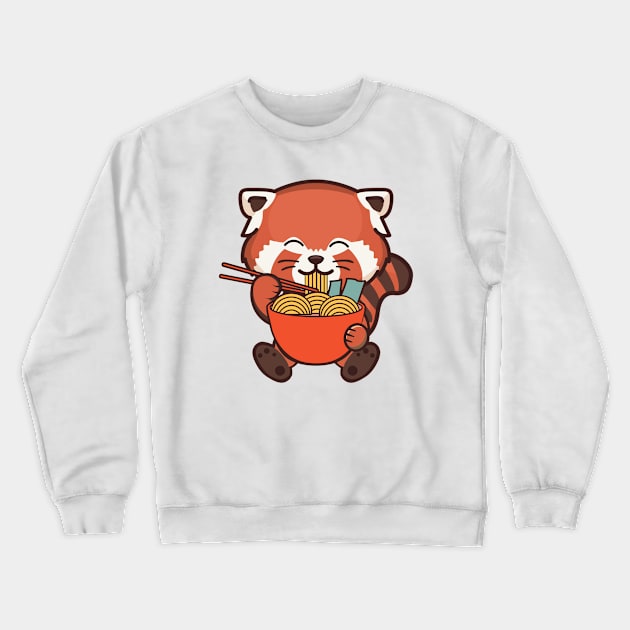 Red Panda Eating Ramen Cute Kawaii Sticker Crewneck Sweatshirt by Bruno Pires